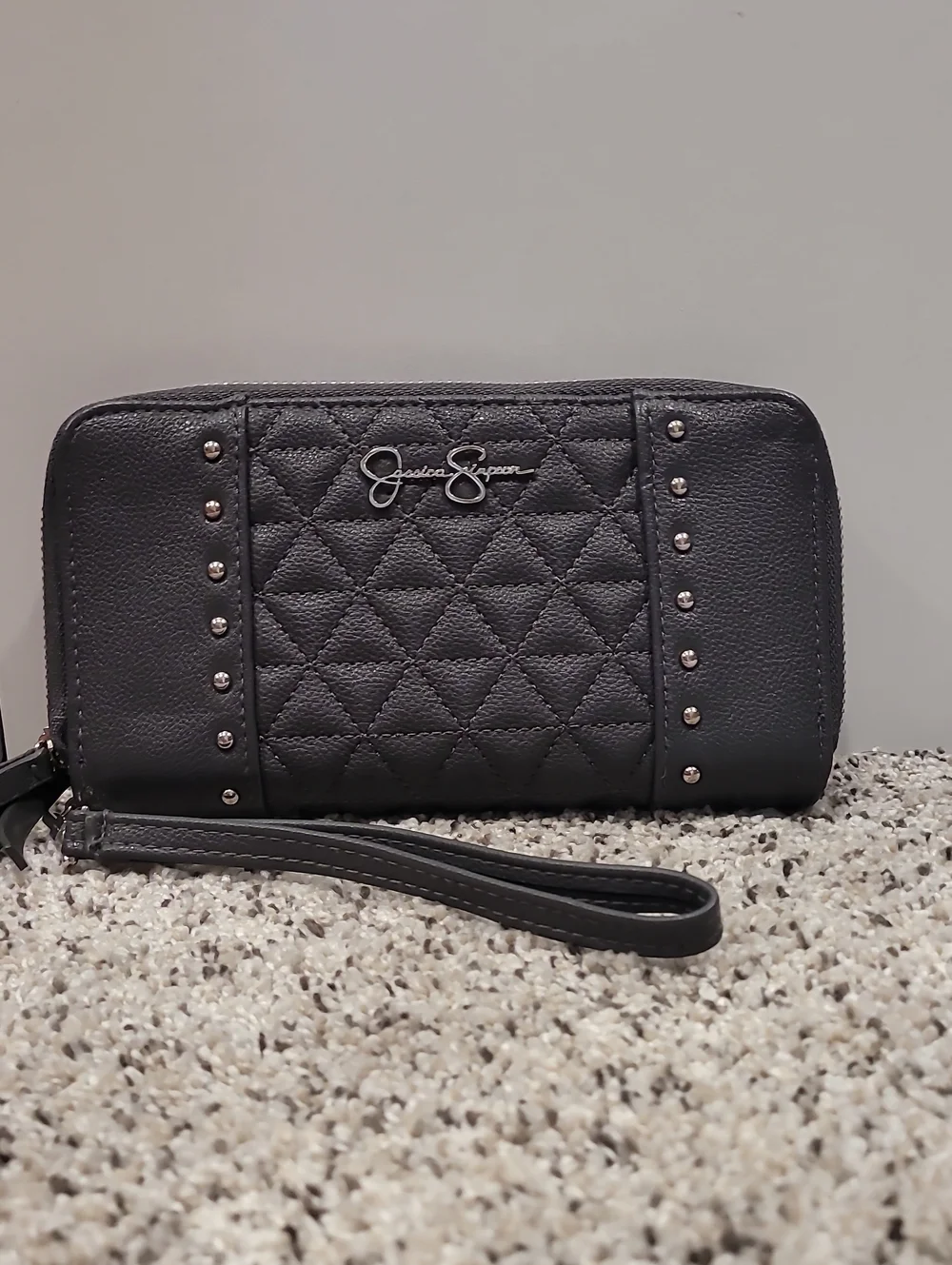 Jessica Simpson Black Quilted Studded Wristlet